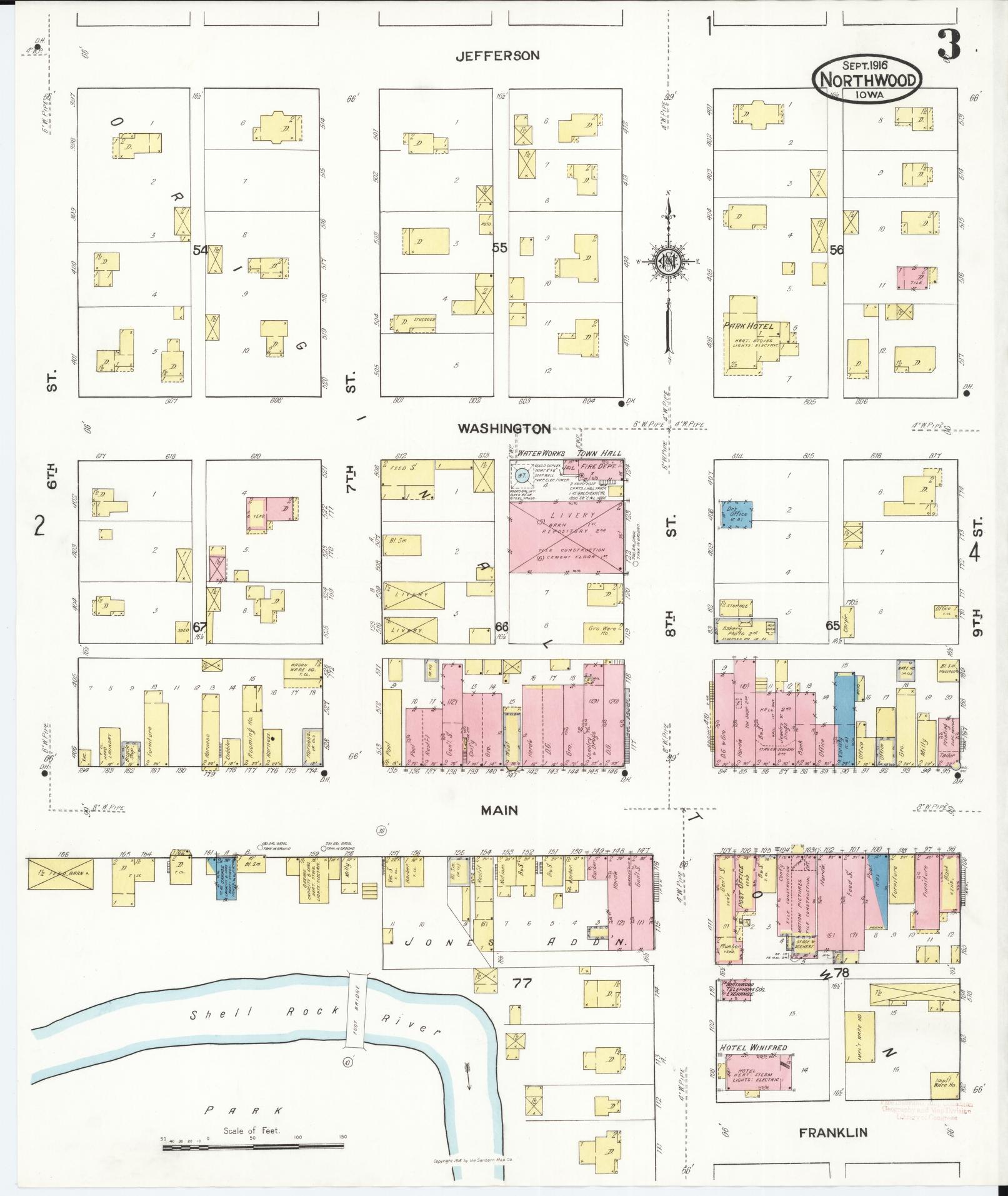 Sanborn Fire Insurance Map from Northwood, Worth County, Iowa (1916), Sheet #0003 - Historic Sanborn Fire Insurance Map Print