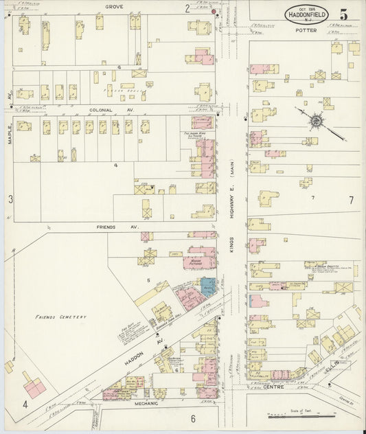Sanborn Fire Insurance Map from Haddonfield, Camden County, New Jersey (1914), Sheet #0005 - Historic Sanborn Fire Insurance Map Print, vintage old map wall art, antique decor, genealogy gift, New Jersey New Jersey map