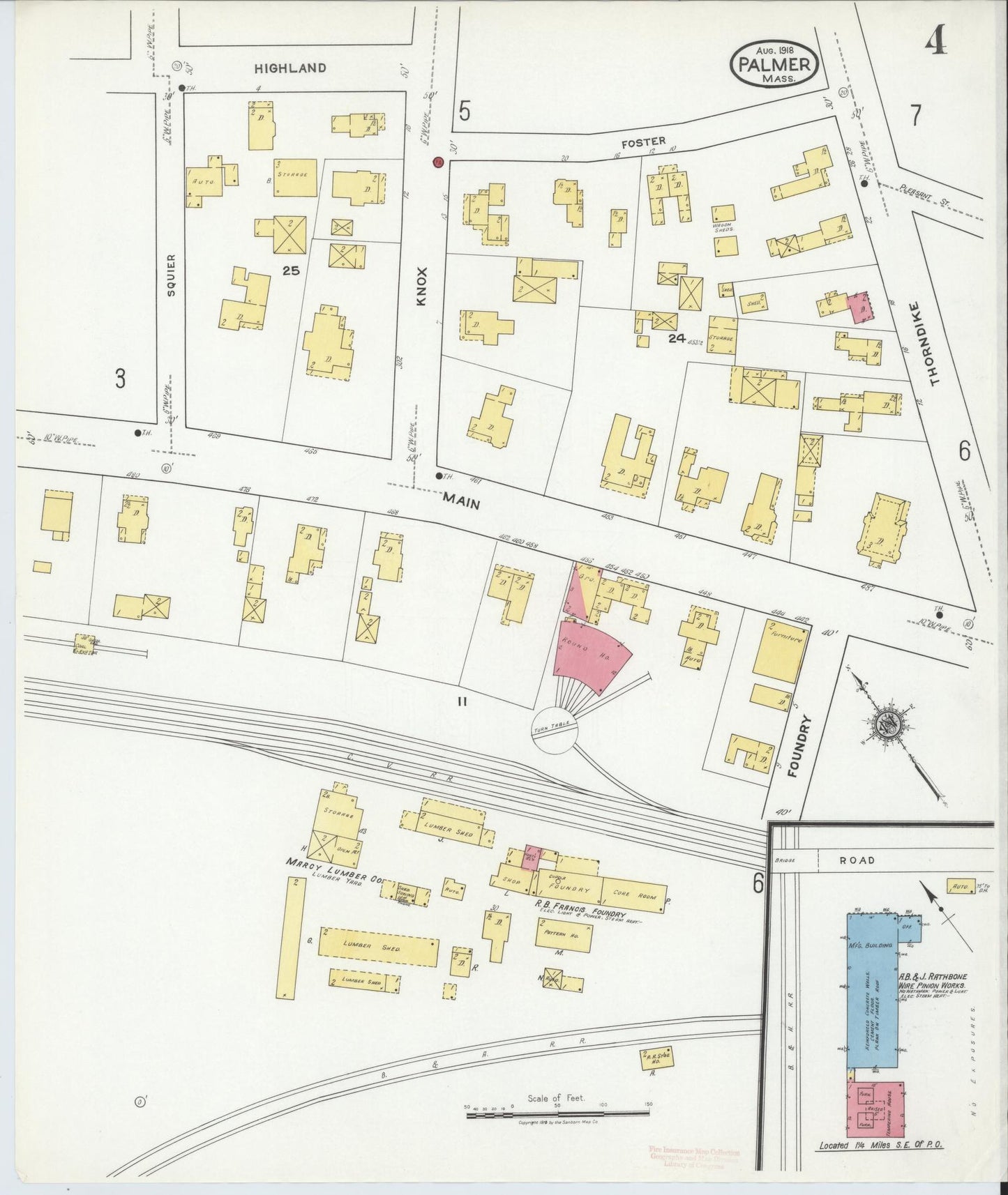 Sanborn Fire Insurance Map from Palmer, Hampden County, Massachusetts (1918), Sheet #0004 - Complete Map Set gallery image, historic Sanborn map, vintage wall art, Massachusetts Massachusetts