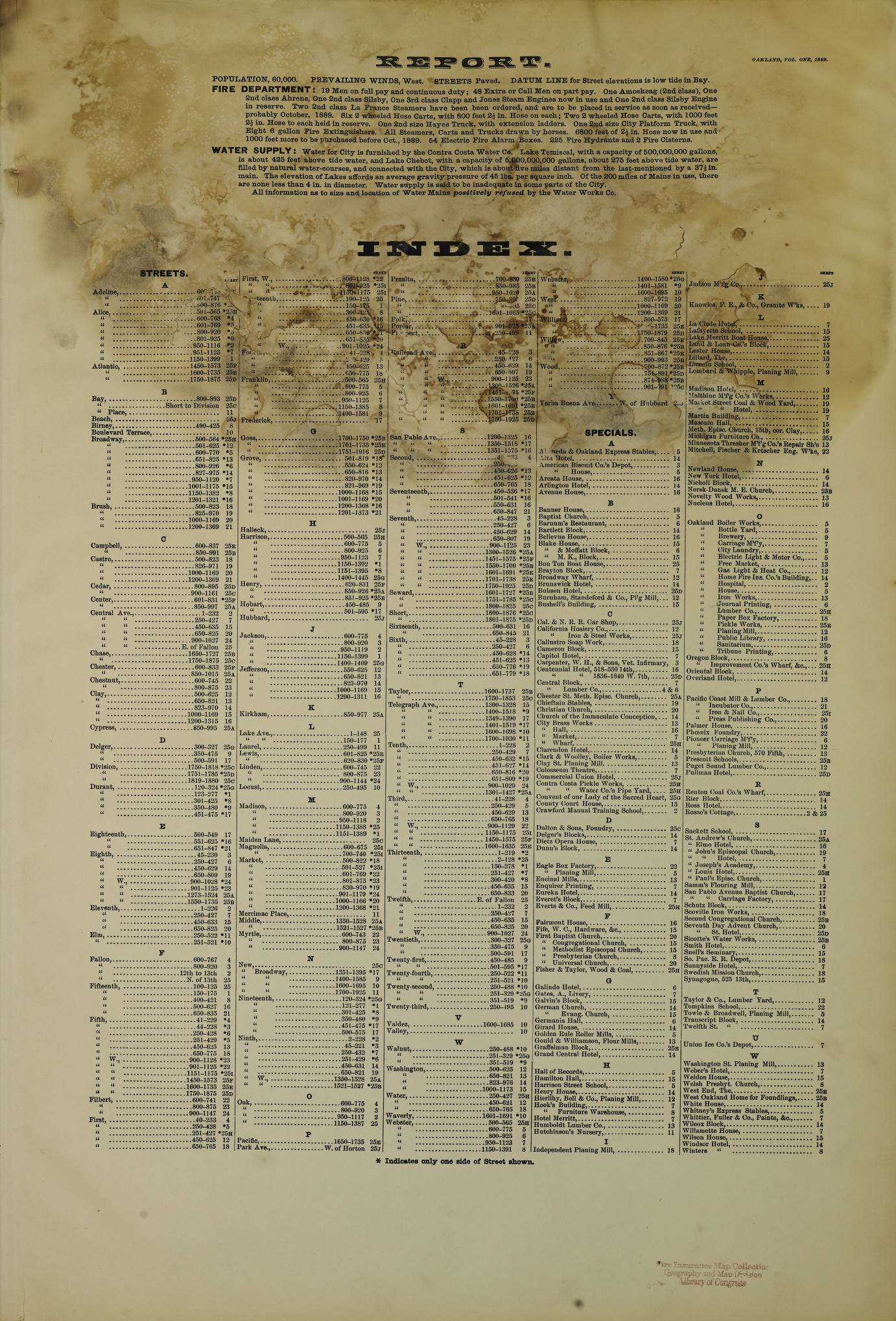 Sanborn Fire Insurance Map from Oakland, Alameda County, California (1889), Sheet #0001 - Historic Sanborn Fire Insurance Map Print, vintage old map wall art, antique decor, genealogy gift, California California map