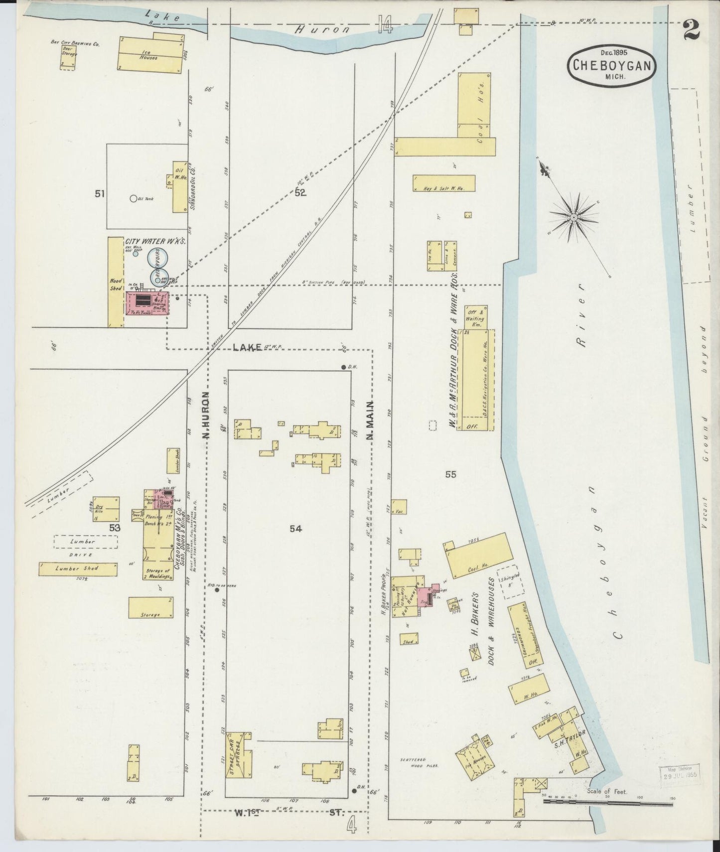 Sanborn Fire Insurance Map from Cheboygan, Cheboygan County, Michigan (1895), Sheet #0002 - Complete Map Set gallery image, historic Sanborn map, vintage wall art, Michigan Michigan