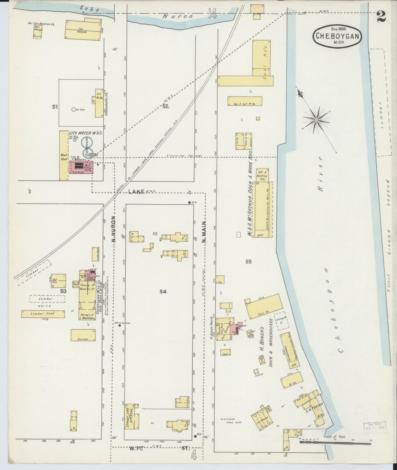 Sanborn Fire Insurance Map from Cheboygan, Cheboygan County, Michigan (1895), Sheet #0002 - Complete Map Set gallery image, historic Sanborn map, vintage wall art, Michigan Michigan