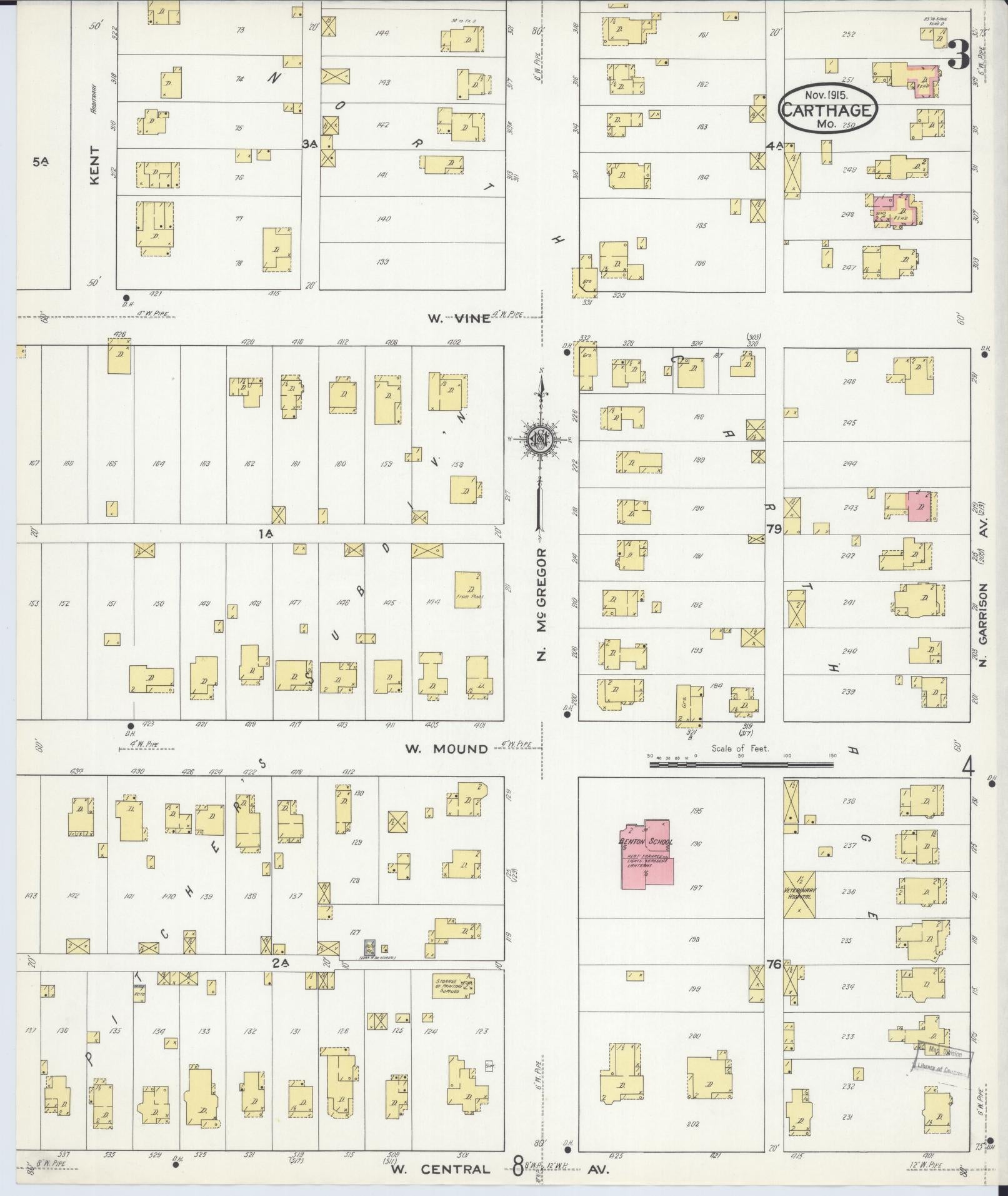 Sanborn Fire Insurance Map from Carthage, Jasper County, Missouri (1915), Sheet #0003 - Complete Map Set gallery image, historic Sanborn map, vintage wall art, Missouri Missouri