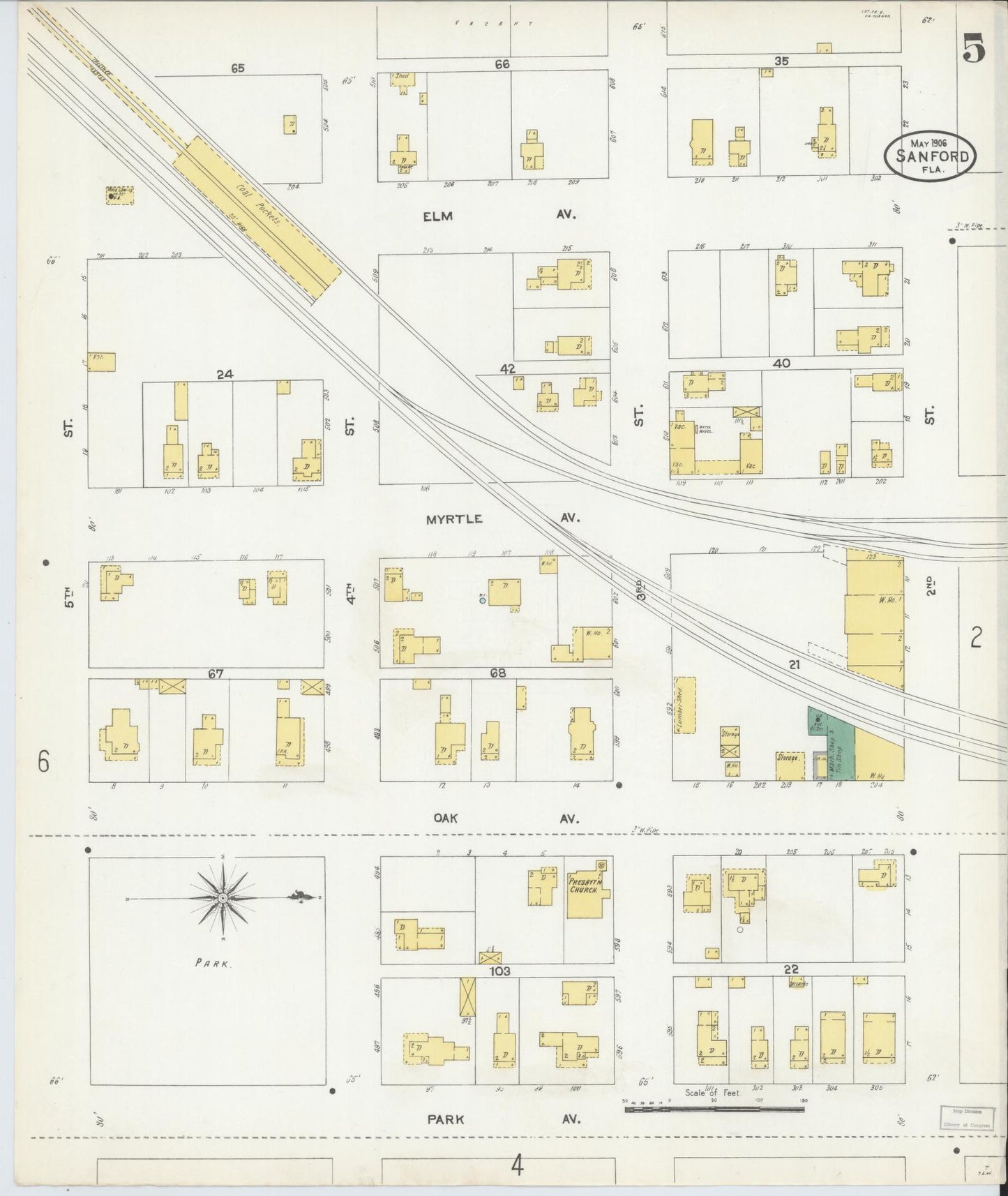 Sanborn Fire Insurance Map from Sanford, Seminole County, Florida (1906), Sheet #0005 - Complete Map Set gallery image, historic Sanborn map, vintage wall art, Florida Florida