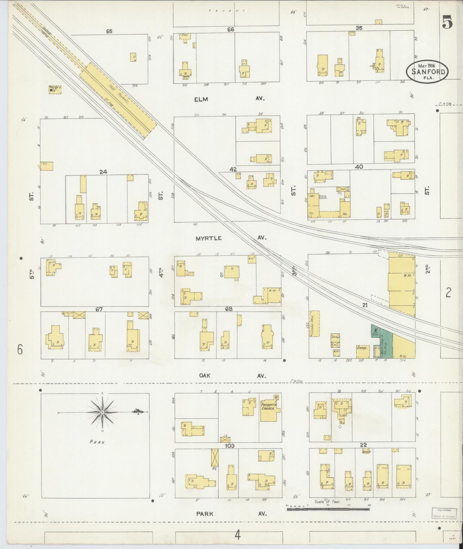 Sanborn Fire Insurance Map from Sanford, Seminole County, Florida (1906), Sheet #0005 - Complete Map Set gallery image, historic Sanborn map, vintage wall art, Florida Florida