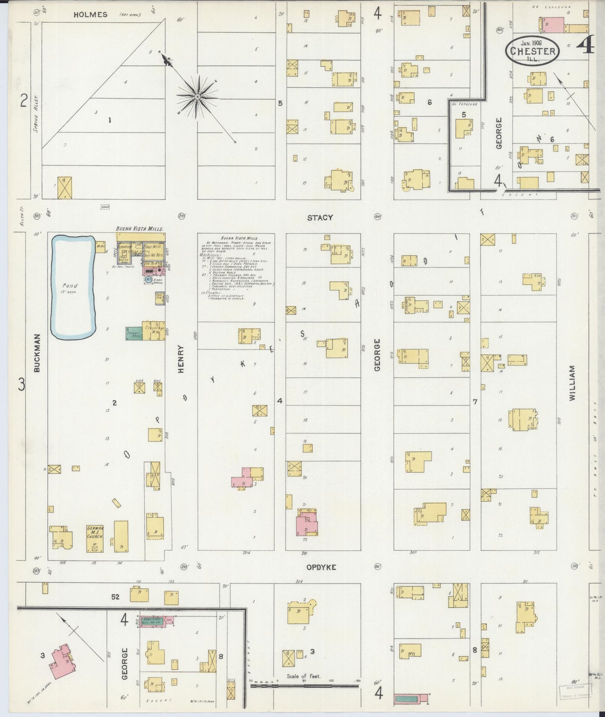 Sanborn Fire Insurance Map from Chester, Randolph County, Illinois (1906), Sheet #0004 - Complete Map Set gallery image, historic Sanborn map, vintage wall art, Illinois Illinois