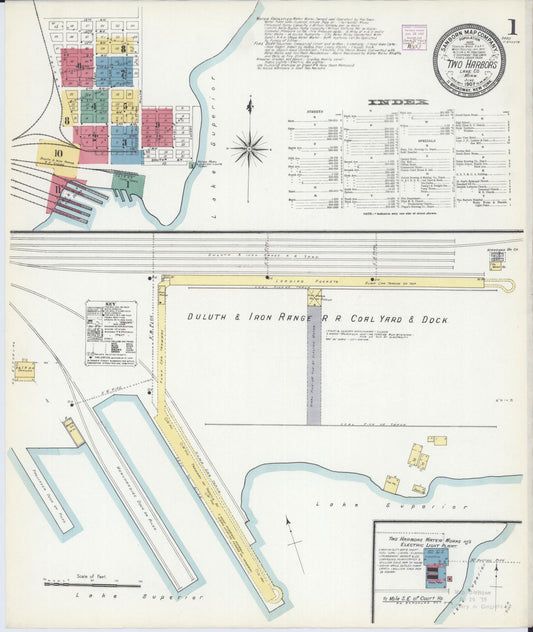 Sanborn Fire Insurance Map from Two Harbors, Lake County, Minnesota (1907), Sheet #0001 - Historic Sanborn Fire Insurance Map Print, vintage old map wall art, antique decor, genealogy gift, Minnesota Minnesota map