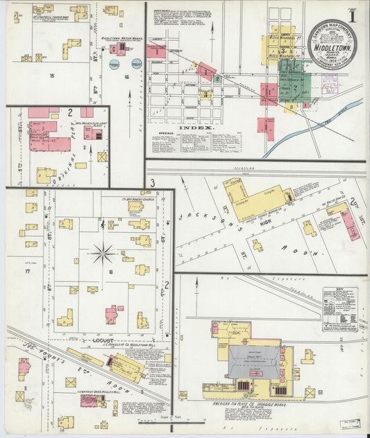 Sanborn Fire Insurance Map from Middletown, Henry County, Indiana (1902), Sheet #0001 - Historic Sanborn Fire Insurance Map Print, vintage old map wall art, antique decor, genealogy gift, Indiana Indiana map