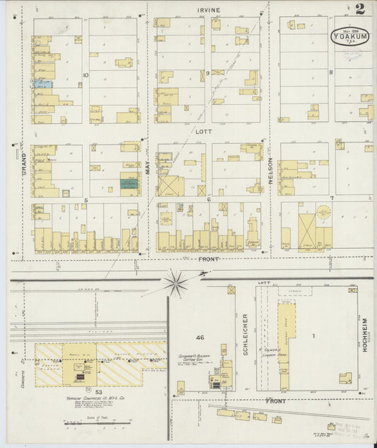 Sanborn Fire Insurance Map from Yoakum, De Witt And Lavaca Counties, Texas (1894), Sheet #0002 - Historic Sanborn Fire Insurance Map Print, vintage old map wall art, antique decor, genealogy gift, Texas Texas map
