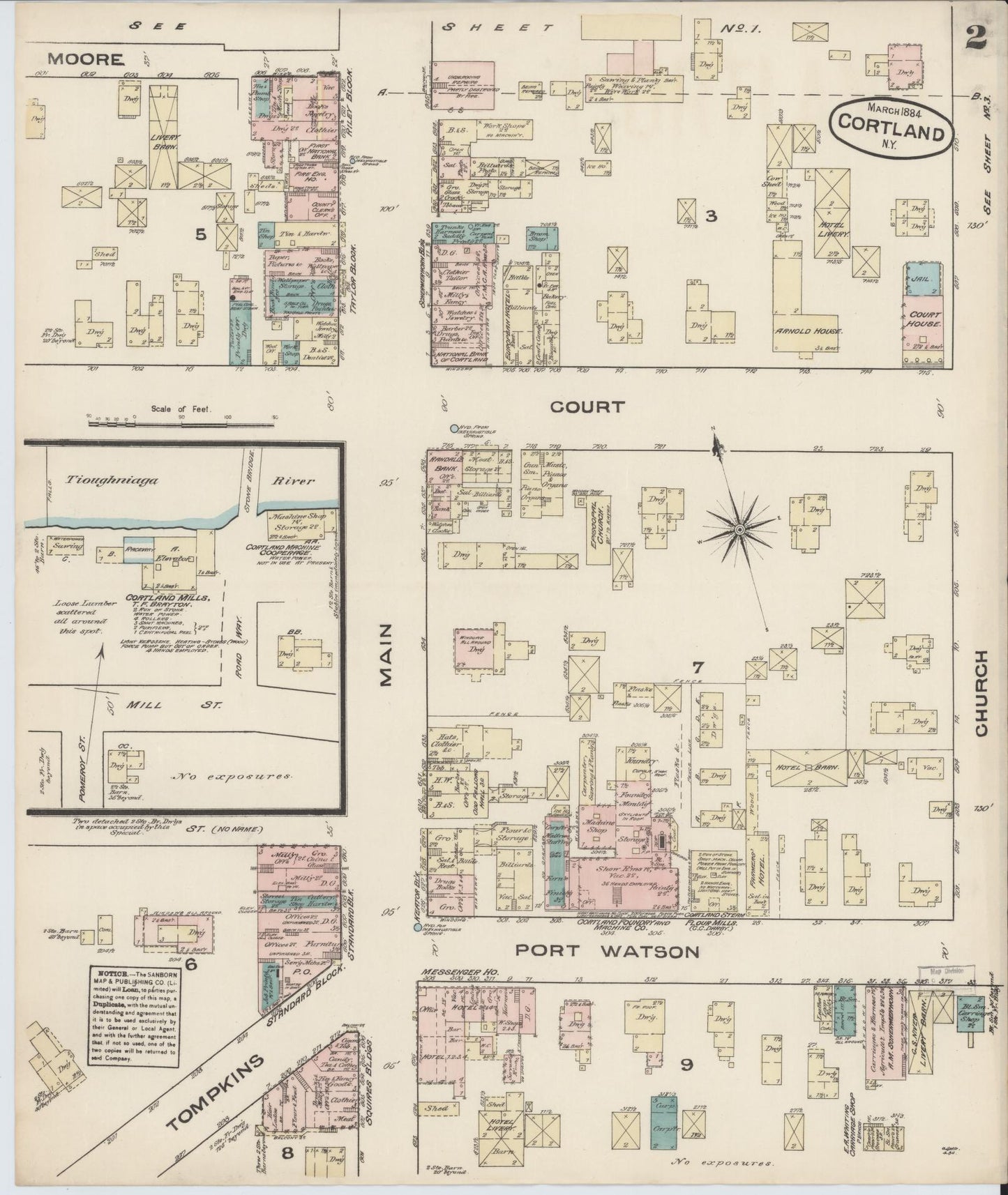 Sanborn Fire Insurance Map from Cortland, Cortland County, New York (1884), Sheet #0002 - Historic Sanborn Fire Insurance Map Print, vintage old map wall art, antique decor, genealogy gift, New York New York map
