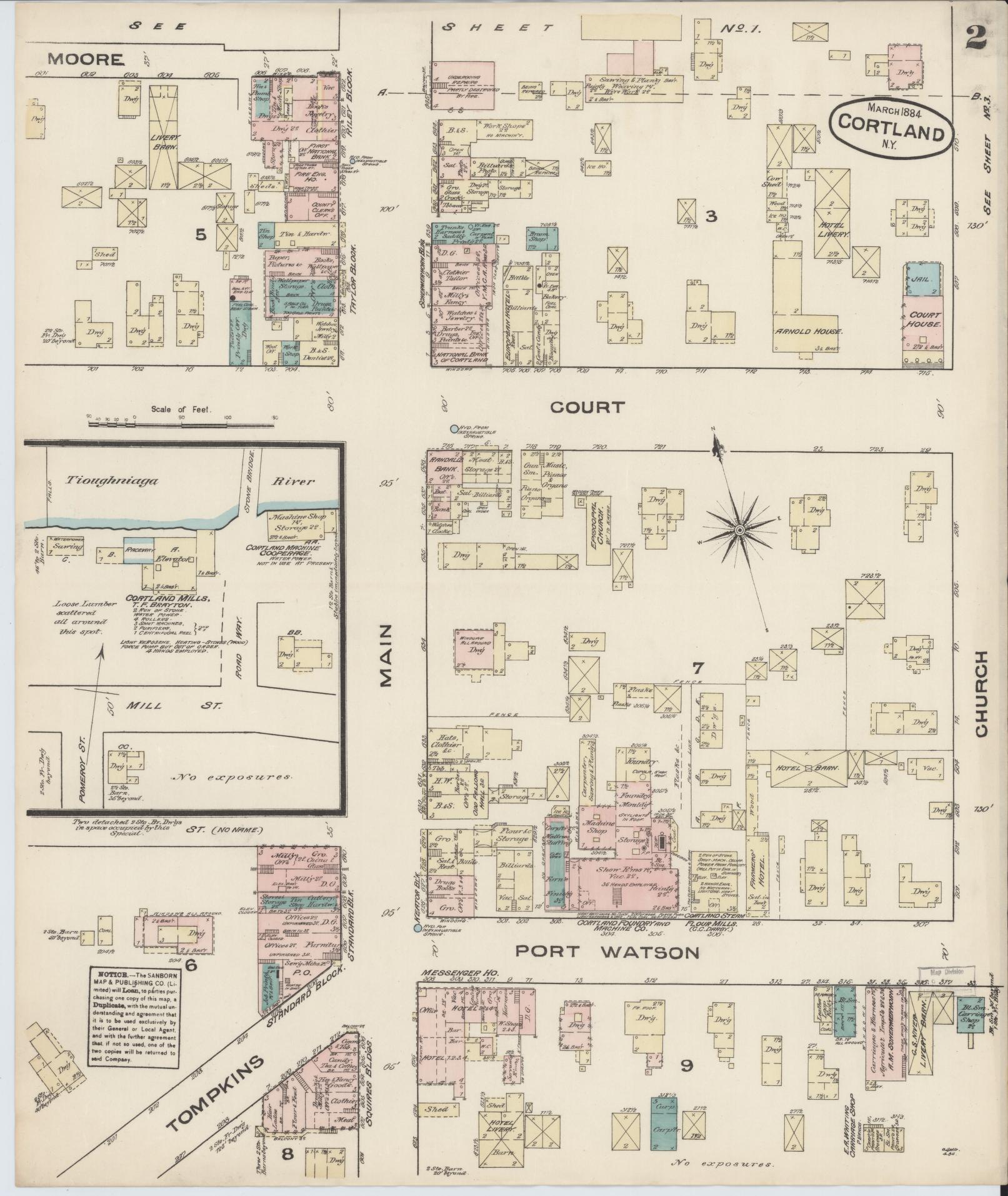 Sanborn Fire Insurance Map from Cortland, Cortland County, New York (1884), Sheet #0002 - Historic Sanborn Fire Insurance Map Print, vintage old map wall art, antique decor, genealogy gift, New York New York map