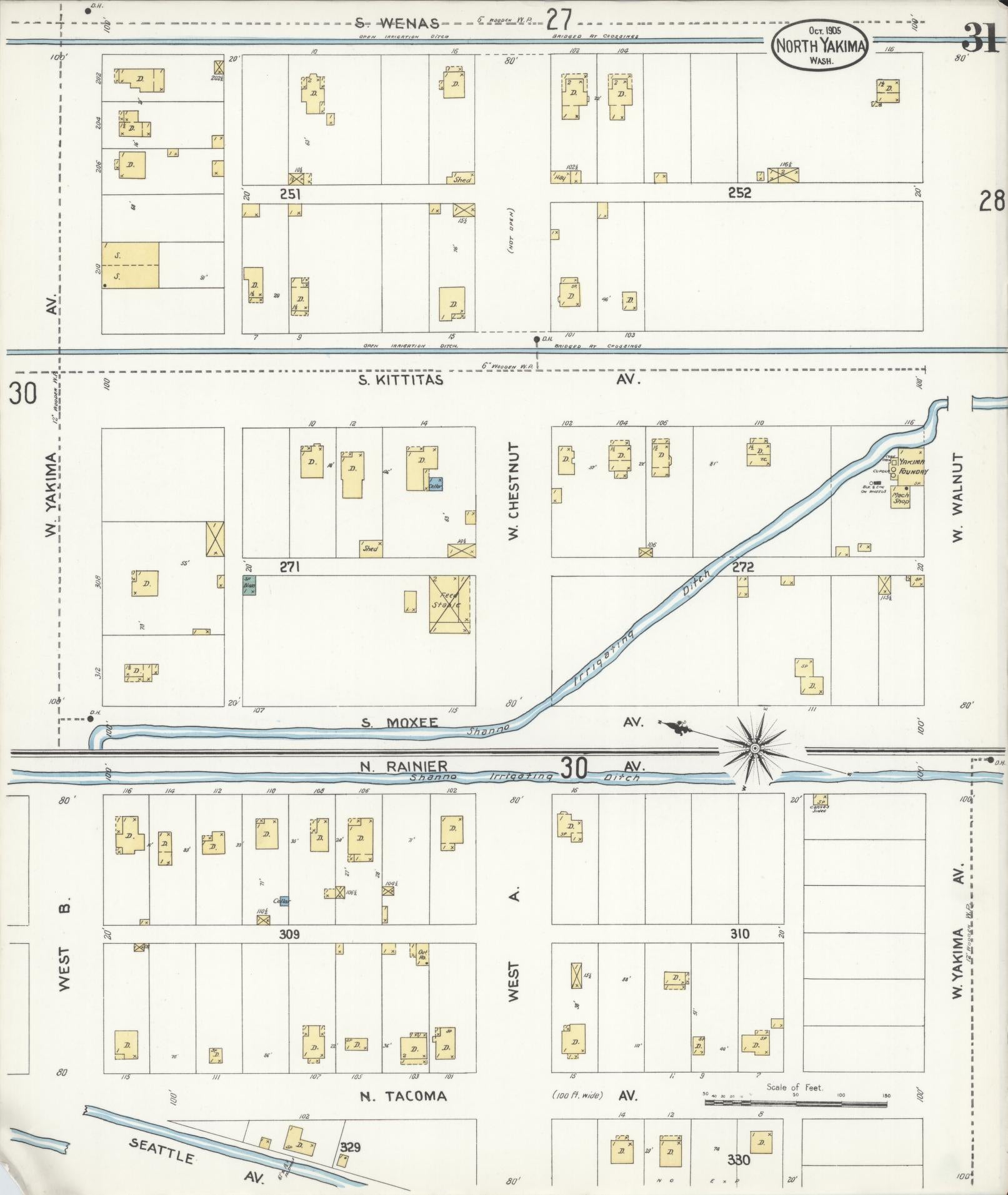 Sanborn Fire Insurance Map from North Yakima, Yakima County, Washington (1905), Sheet #0031 - Historic Sanborn Fire Insurance Map Print, vintage old map wall art, antique decor, genealogy gift, Washington Washington map