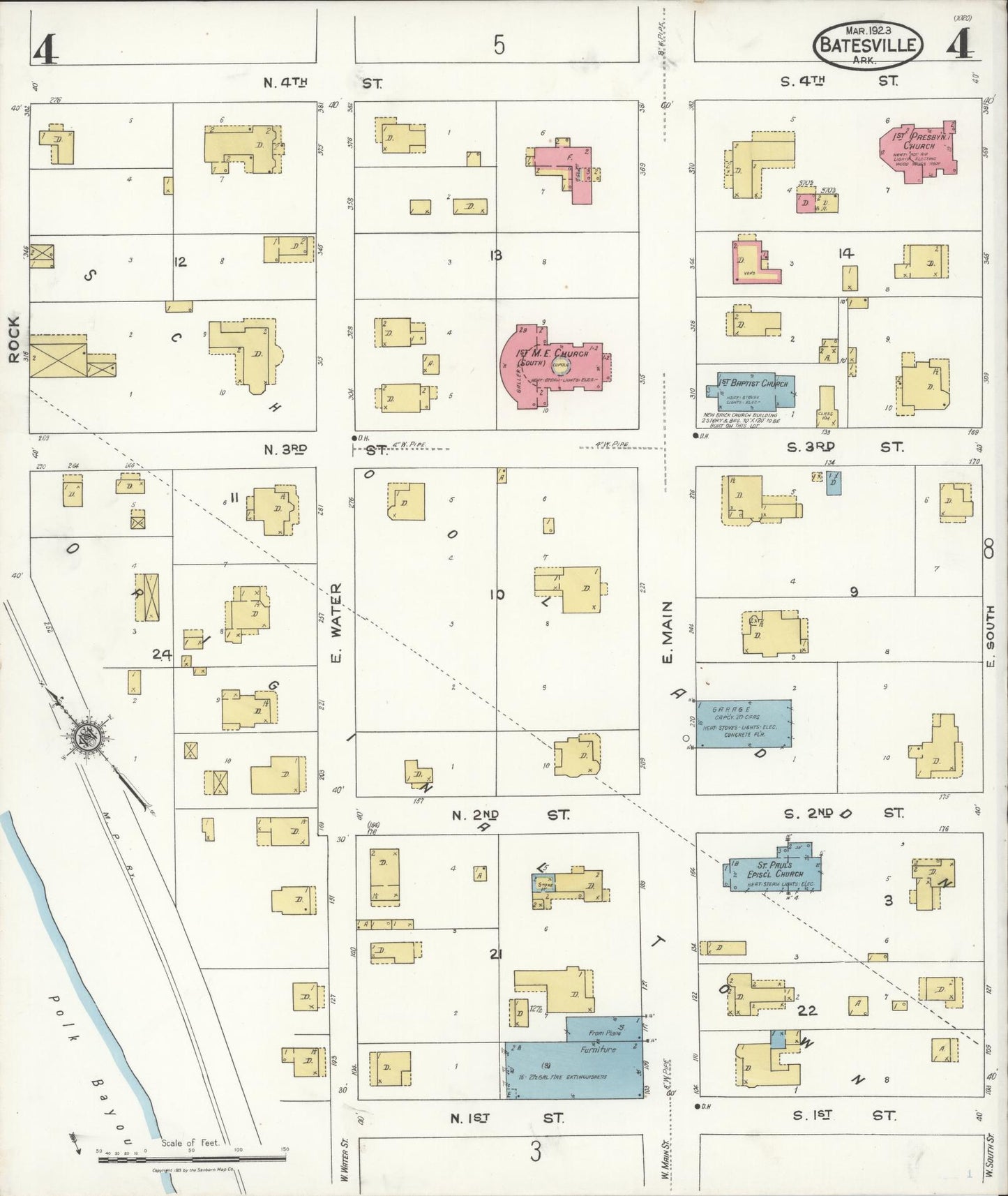 Sanborn Fire Insurance Map from Batesville, Independence County, Arkansas (1923), Sheet #0004 - Complete Map Set gallery image, historic Sanborn map, vintage wall art, Arkansas Arkansas