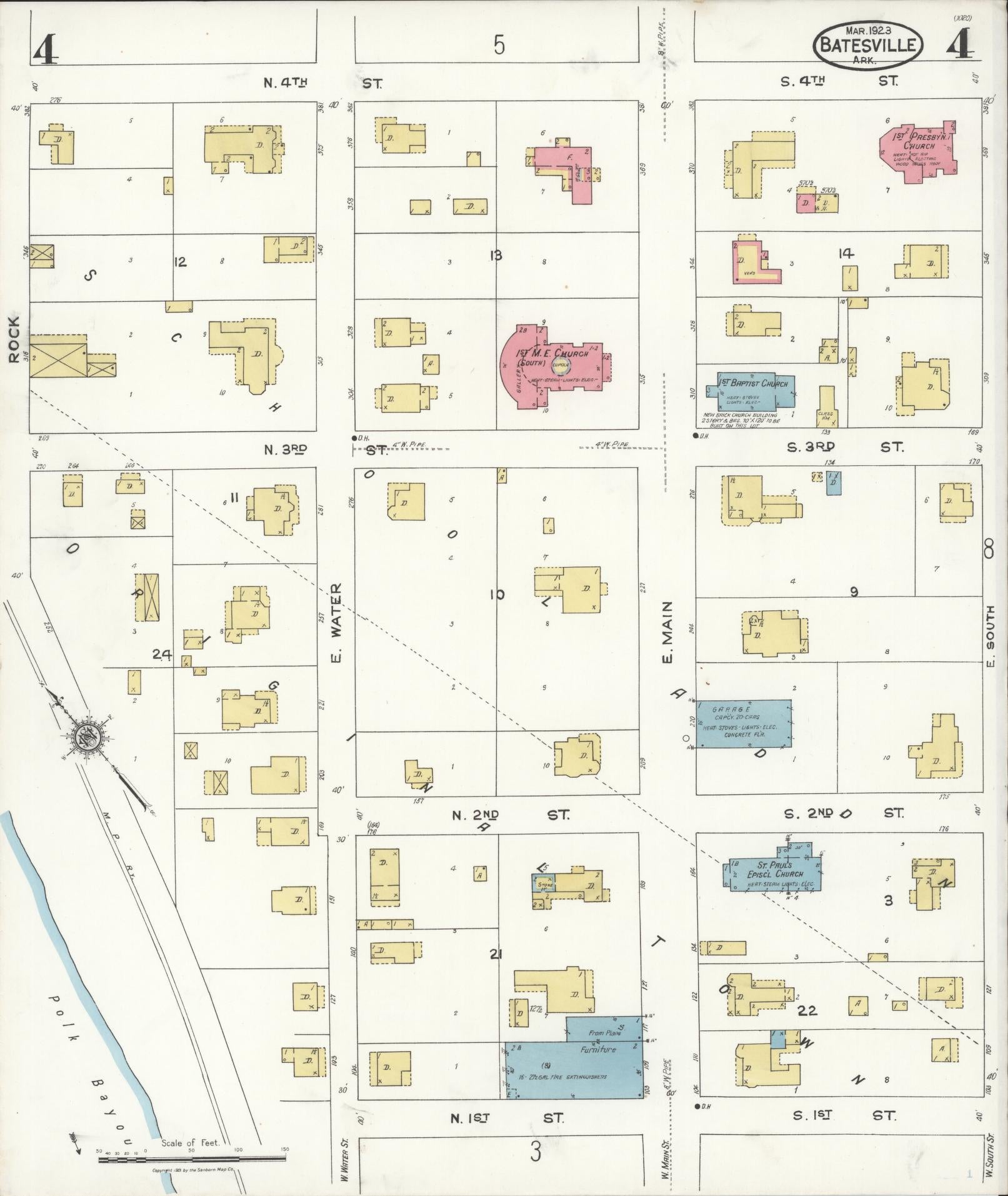Sanborn Fire Insurance Map from Batesville, Independence County, Arkansas (1923), Sheet #0004 - Complete Map Set gallery image, historic Sanborn map, vintage wall art, Arkansas Arkansas