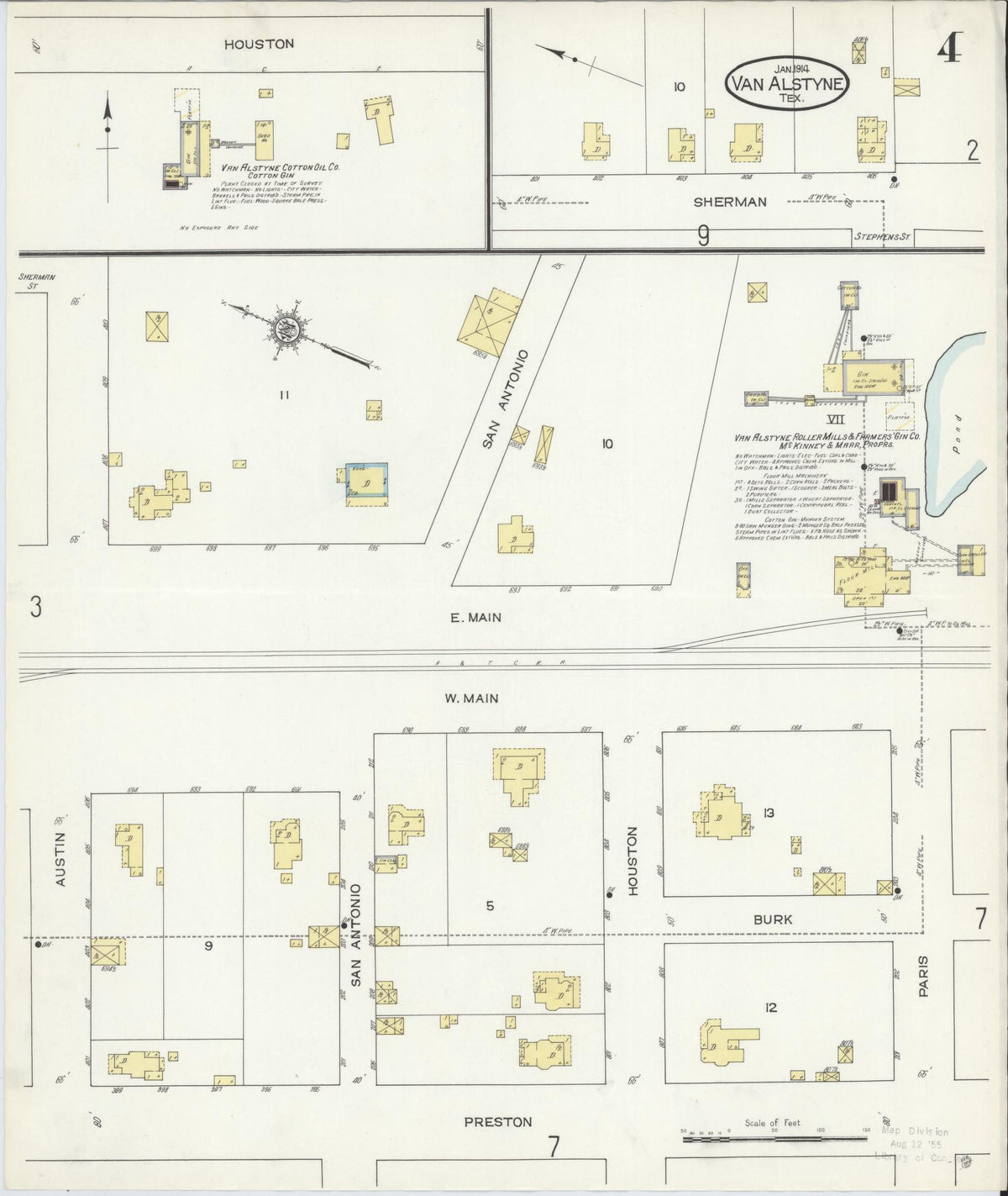 Sanborn Fire Insurance Map from Van Alstyne, Grayson County, Texas (1914), Sheet #0004 - Historic Sanborn Fire Insurance Map Print, vintage old map wall art, antique decor, genealogy gift, Texas Texas map