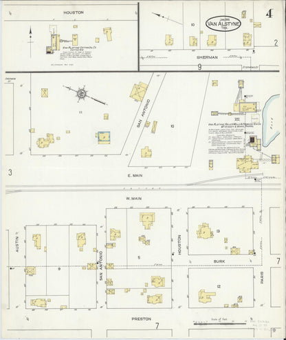 Sanborn Fire Insurance Map from Van Alstyne, Grayson County, Texas (1914), Sheet #0004 - Historic Sanborn Fire Insurance Map Print, vintage old map wall art, antique decor, genealogy gift, Texas Texas map