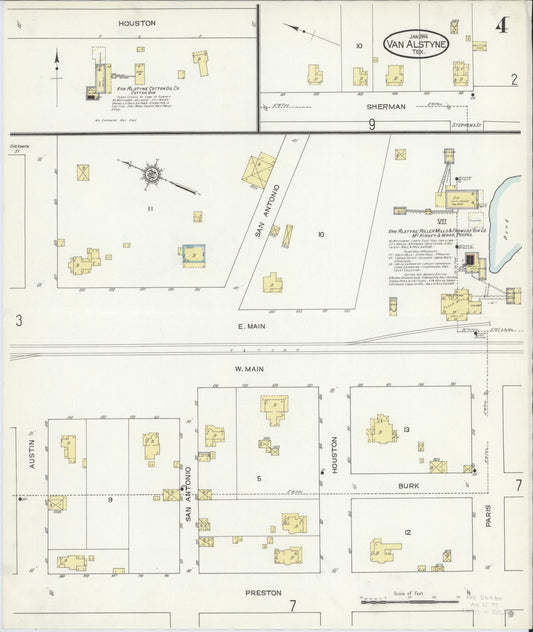 Sanborn Fire Insurance Map from Van Alstyne, Grayson County, Texas (1914), Sheet #0004 - Historic Sanborn Fire Insurance Map Print, vintage old map wall art, antique decor, genealogy gift, Texas Texas map