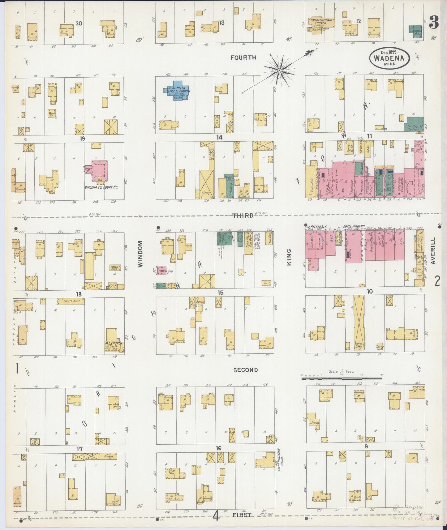 Sanborn Fire Insurance Map from Wadena, Wadena County, Minnesota (1899), Sheet #0003 - Complete Map Set gallery image, historic Sanborn map, vintage wall art, Minnesota Minnesota