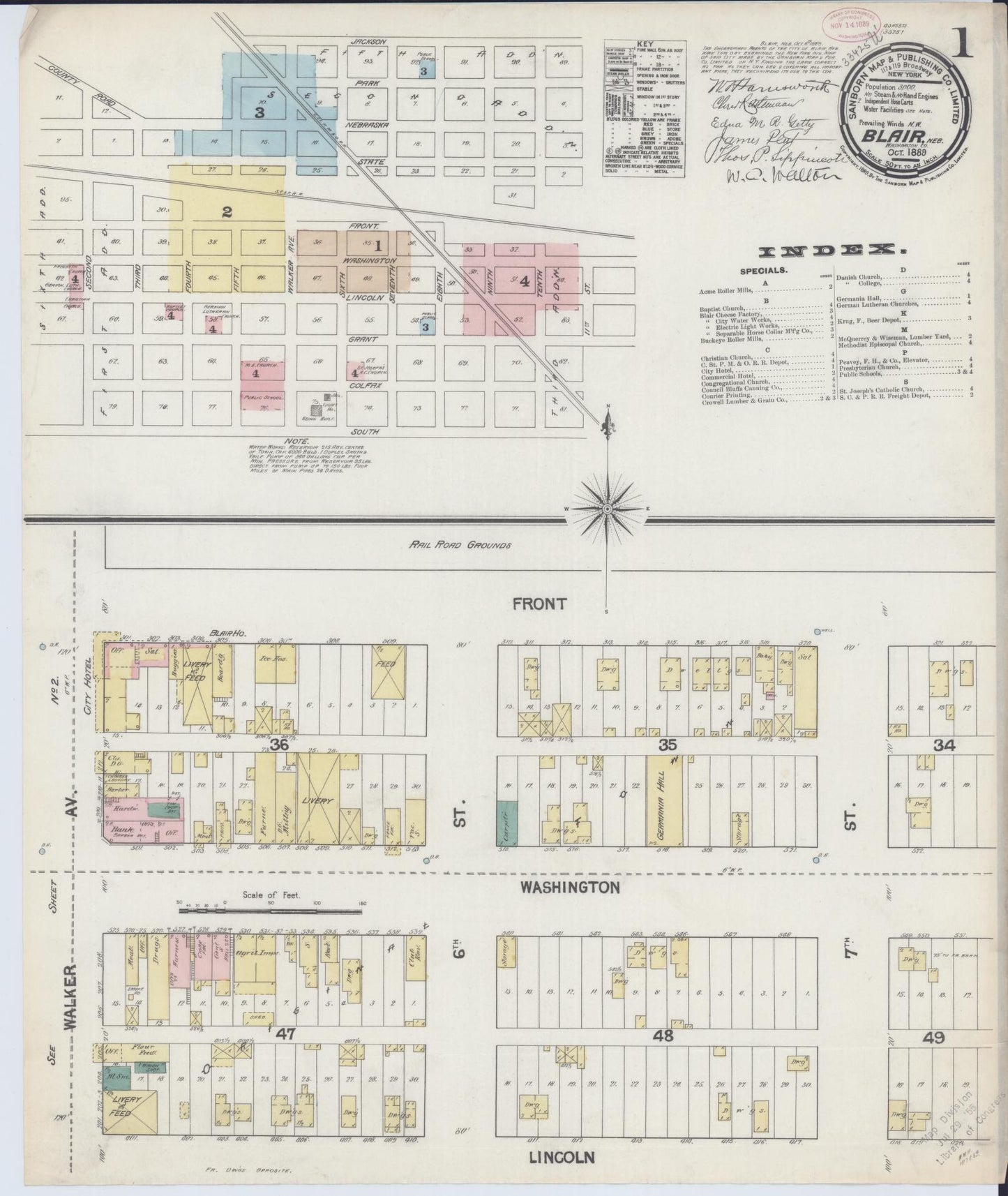 Sanborn Fire Insurance Map from Blair, Washington County, Nebraska (1889), Sheet #0001 - Historic Sanborn Fire Insurance Map Print, vintage old map wall art, antique decor, genealogy gift, Nebraska Nebraska map