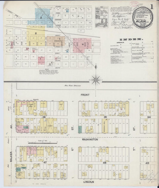 Sanborn Fire Insurance Map from Blair, Washington County, Nebraska (1889), Sheet #0001 - Historic Sanborn Fire Insurance Map Print, vintage old map wall art, antique decor, genealogy gift, Nebraska Nebraska map