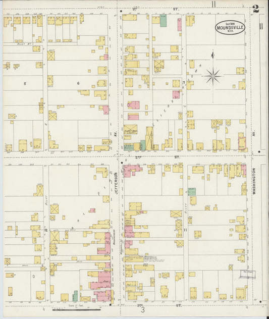 Sanborn Fire Insurance Map from Moundsville, Marshall County, West Virginia (1898), Sheet #0002 - Historic Sanborn Fire Insurance Map Print, vintage old map wall art, antique decor, genealogy gift, West Virginia West Virginia map