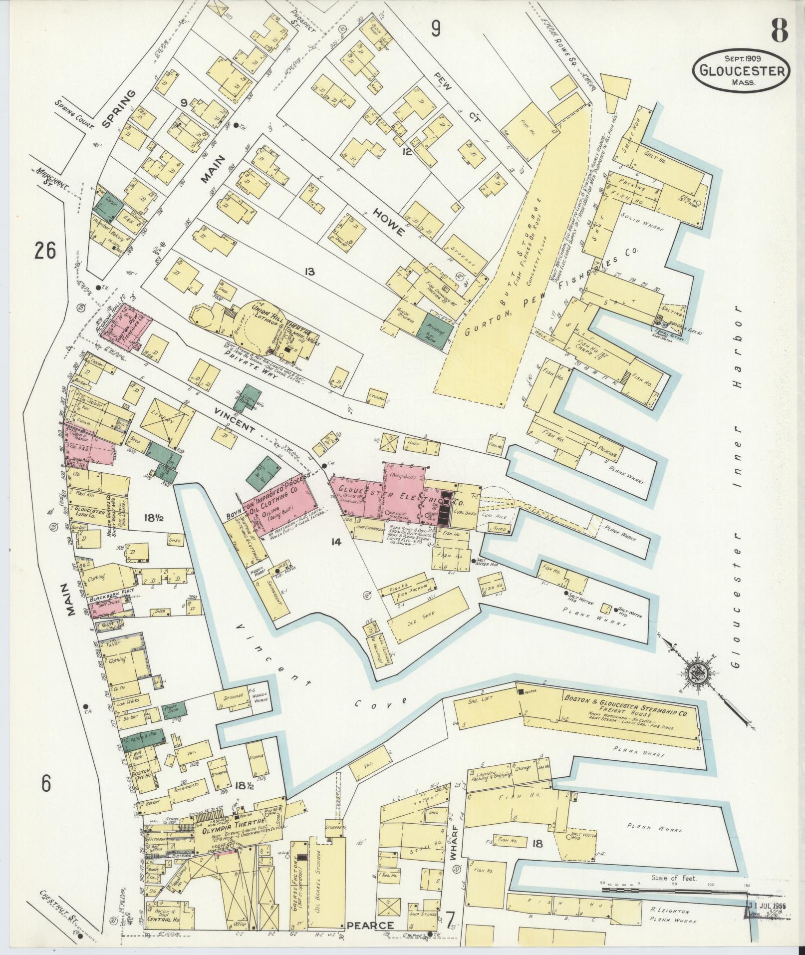 Sanborn Fire Insurance Map from Gloucester, Essex County, Massachusetts (1909), Sheet #0008 - Complete Map Set gallery image, historic Sanborn map, vintage wall art, Massachusetts Massachusetts