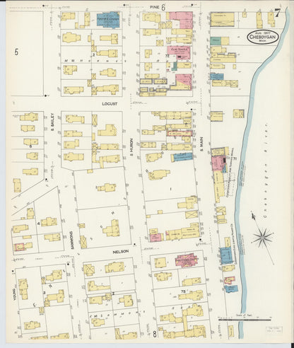 Sanborn Fire Insurance Map from Cheboygan, Cheboygan County, Michigan (1907), Sheet #0007 - Complete Map Set gallery image, historic Sanborn map, vintage wall art, Michigan Michigan