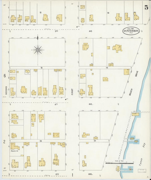 Sanborn Fire Insurance Map from Saint Petersburg, Pinellas County, Florida (1904), Sheet #0005 - Historic Sanborn Fire Insurance Map Print, vintage old map wall art, antique decor, genealogy gift, Florida Florida map