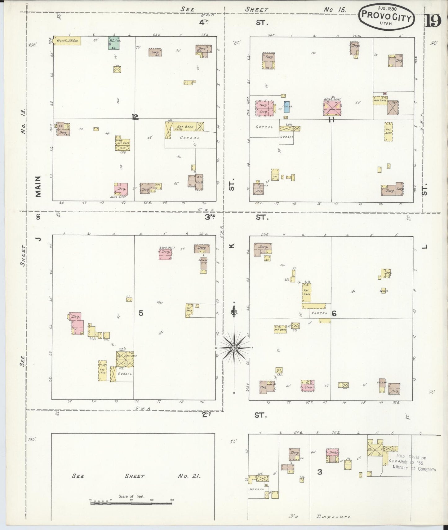 Sanborn Fire Insurance Map from Provo, Utah County, Utah (1890), Sheet #0019 - Complete Map Set gallery image, historic Sanborn map, vintage wall art, Provo Utah