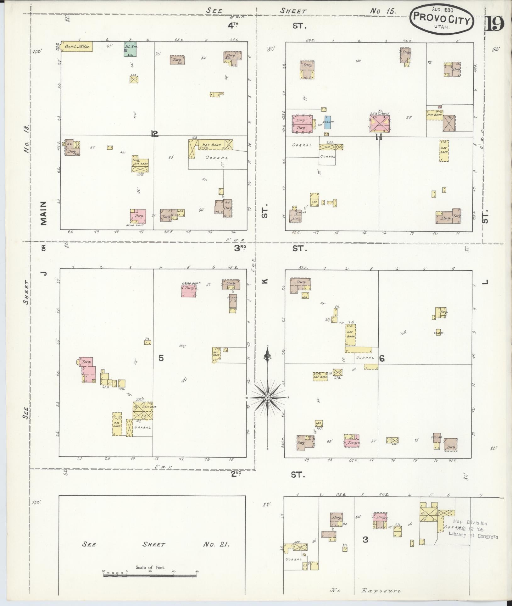 Sanborn Fire Insurance Map from Provo, Utah County, Utah (1890), Sheet #0019 - Complete Map Set gallery image, historic Sanborn map, vintage wall art, Provo Utah