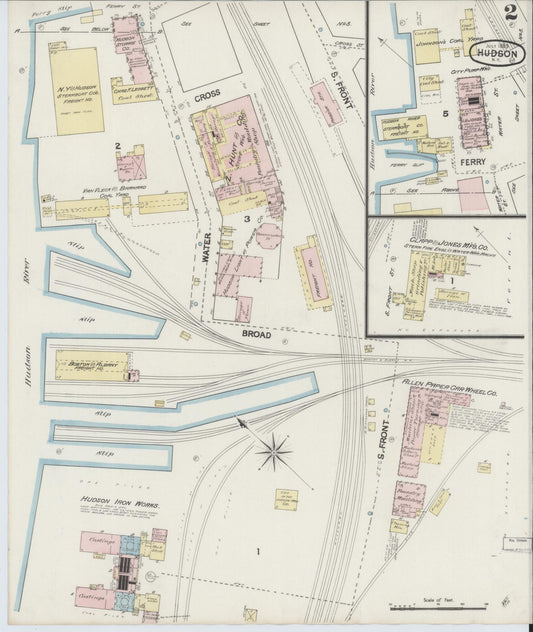 Sanborn Fire Insurance Map from Hudson, Columbia County, New York (1889), Sheet #0002 - Historic Sanborn Fire Insurance Map Print, vintage old map wall art, antique decor, genealogy gift, New York New York map