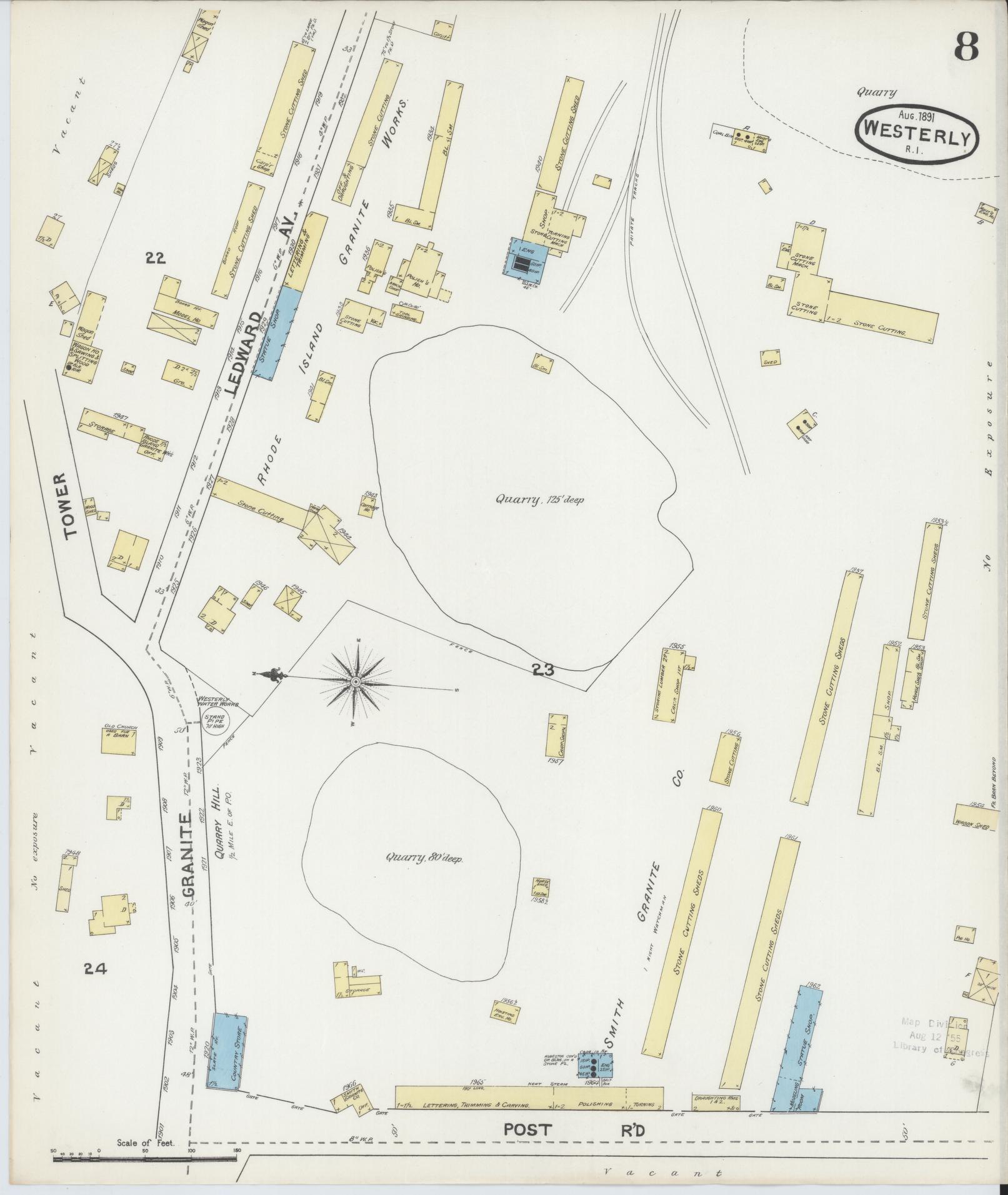 Sanborn Fire Insurance Map from Westerly, Washington County, Rhode Island (1891), Sheet #0008 - Complete Map Set gallery image, historic Sanborn map, vintage wall art, Rhode Island Rhode Island