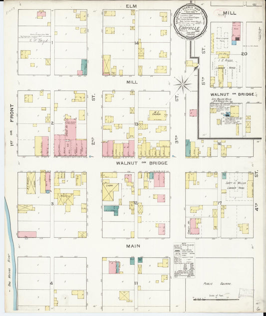 Sanborn Fire Insurance Map from Eddyville, Wapello County, Iowa (1893), Sheet #0001 - Historic Sanborn Fire Insurance Map Print, vintage old map wall art