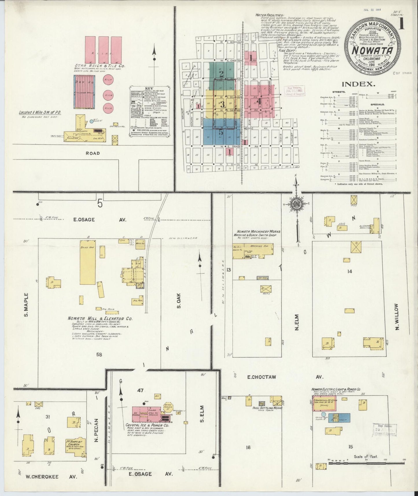 Sanborn Fire Insurance Map from Nowata, Nowata County, Oklahoma (1911), Sheet #0001 - Complete Map Set gallery image, historic Sanborn map, vintage wall art, Oklahoma Oklahoma
