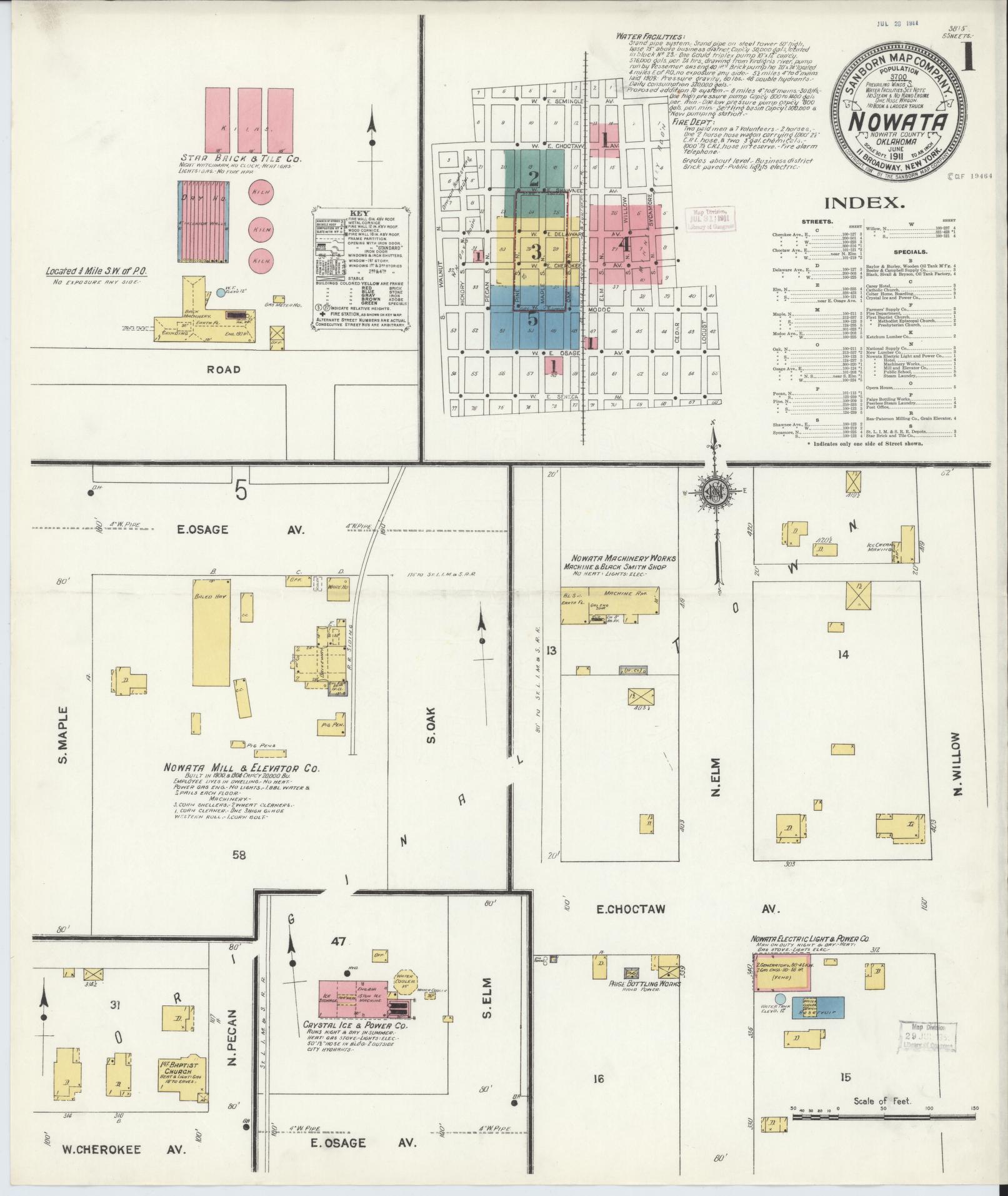 Sanborn Fire Insurance Map from Nowata, Nowata County, Oklahoma (1911), Sheet #0001 - Complete Map Set gallery image, historic Sanborn map, vintage wall art, Oklahoma Oklahoma