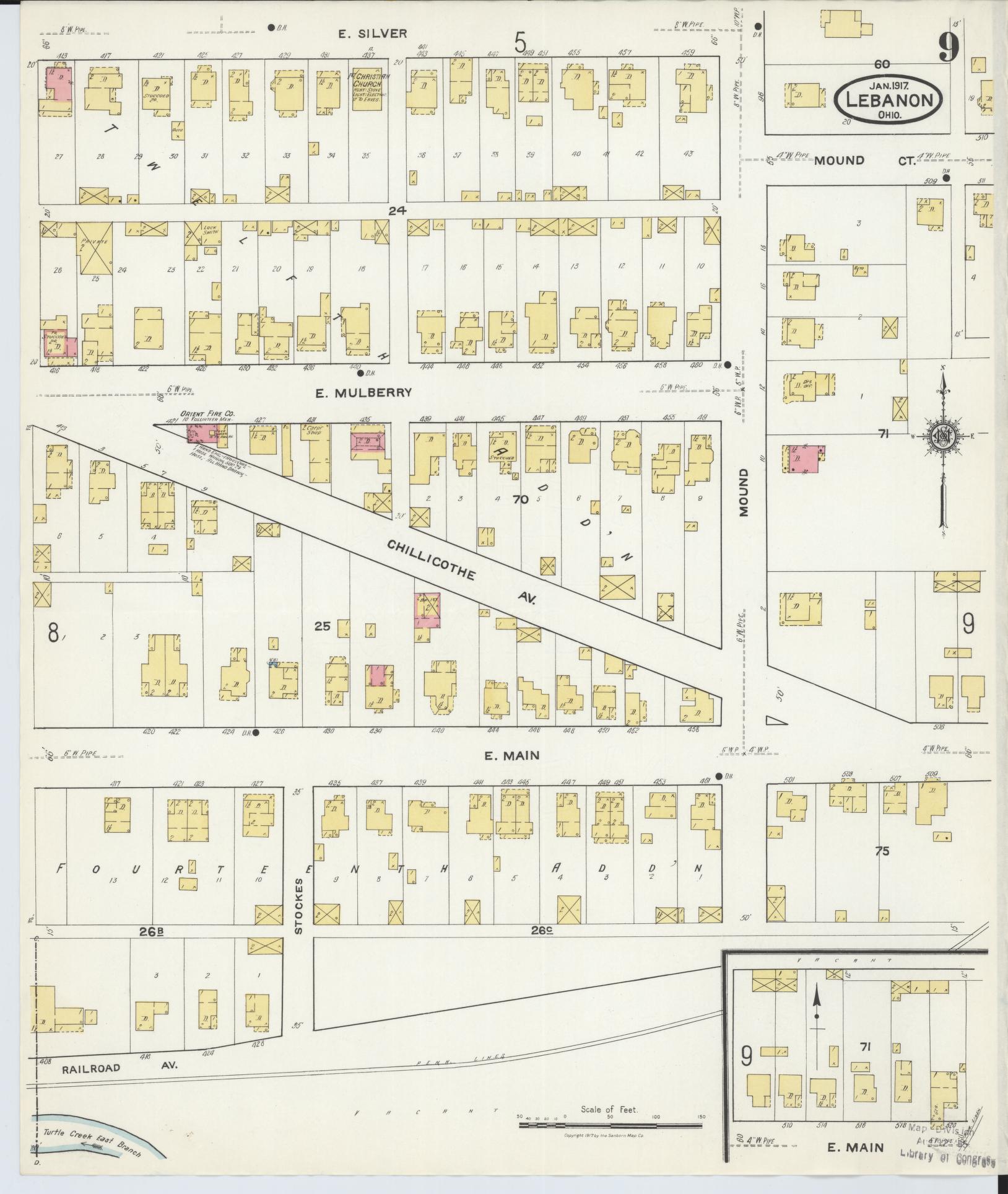 Sanborn Fire Insurance Map from Lebanon, Warren County, Ohio (1917), Sheet #0009 - Historic Sanborn Fire Insurance Map Print, vintage old map wall art, antique decor, genealogy gift, Ohio Ohio map