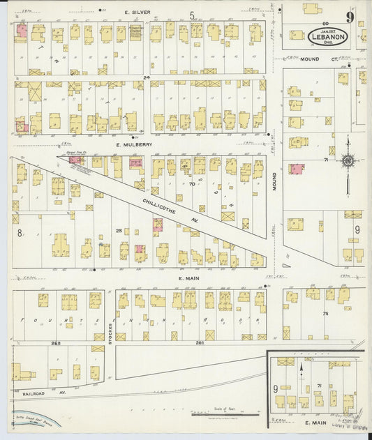 Sanborn Fire Insurance Map from Lebanon, Warren County, Ohio (1917), Sheet #0009 - Historic Sanborn Fire Insurance Map Print, vintage old map wall art, antique decor, genealogy gift, Ohio Ohio map