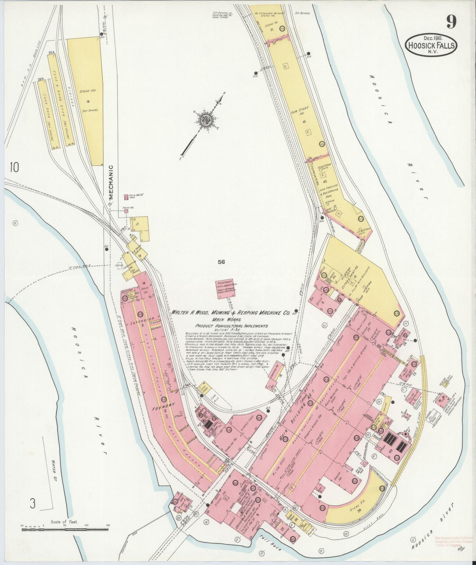 Sanborn Fire Insurance Map from Hoosick Falls, Rensselaer County, New York (1910), Sheet #0009 - Complete Map Set gallery image, historic Sanborn map, vintage wall art, New York New York