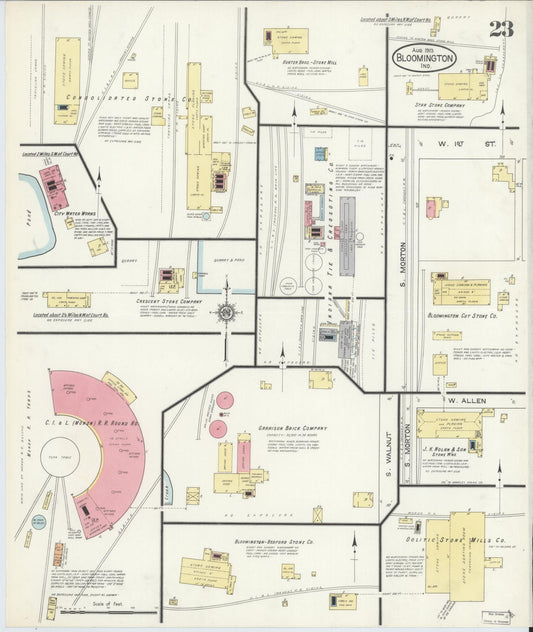 Sanborn Fire Insurance Map from Bloomington, Monroe County, Indiana (1913), Sheet #0023 - Historic Sanborn Fire Insurance Map Print, vintage old map wall art, antique decor, genealogy gift, Indiana Indiana map