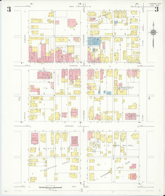 Sanborn Fire Insurance Map from Harrison, Hamilton County, Ohio (1938), Sheet #0003 - Historic Sanborn Fire Insurance Map Print, vintage old map wall art, antique decor, genealogy gift, Indiana Indiana map