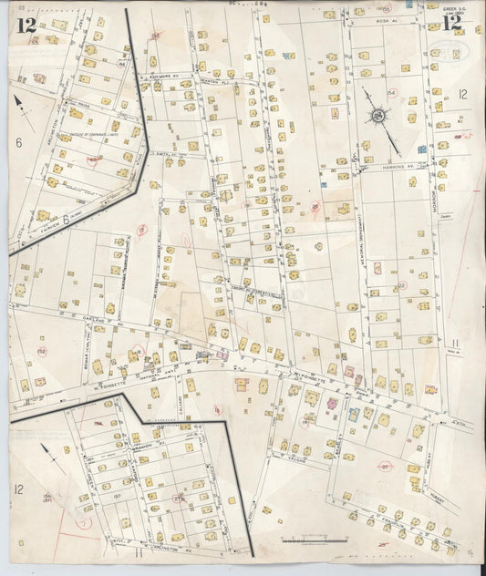 Sanborn Fire Insurance Map from Greer, Greenville and Spartanburg Counties, South Carolina (1951), Sheet #0012 - Historic Sanborn Fire Insurance Map Print, vintage old map wall art, antique decor, genealogy gift, South Carolina South Carolina map
