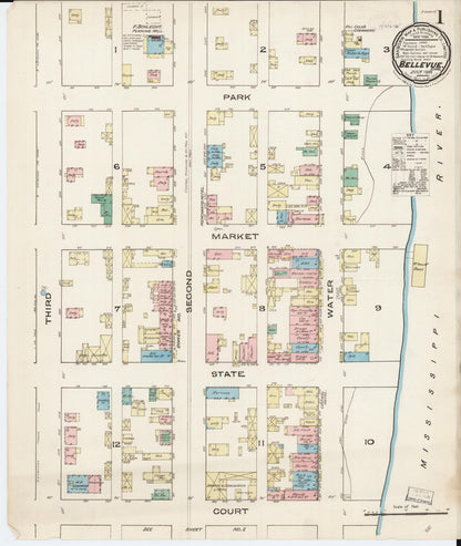 Sanborn Fire Insurance Map from Bellevue, Jackson County, Iowa (1885), Sheet #0001 - Historic Sanborn Fire Insurance Map Print