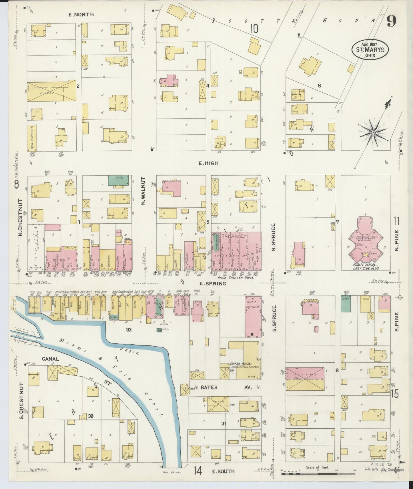 Sanborn Fire Insurance Map from Saint Marys, Auglaize County, Ohio (1907), Sheet #0009 - Complete Map Set gallery image, historic Sanborn map, vintage wall art, Ohio Ohio