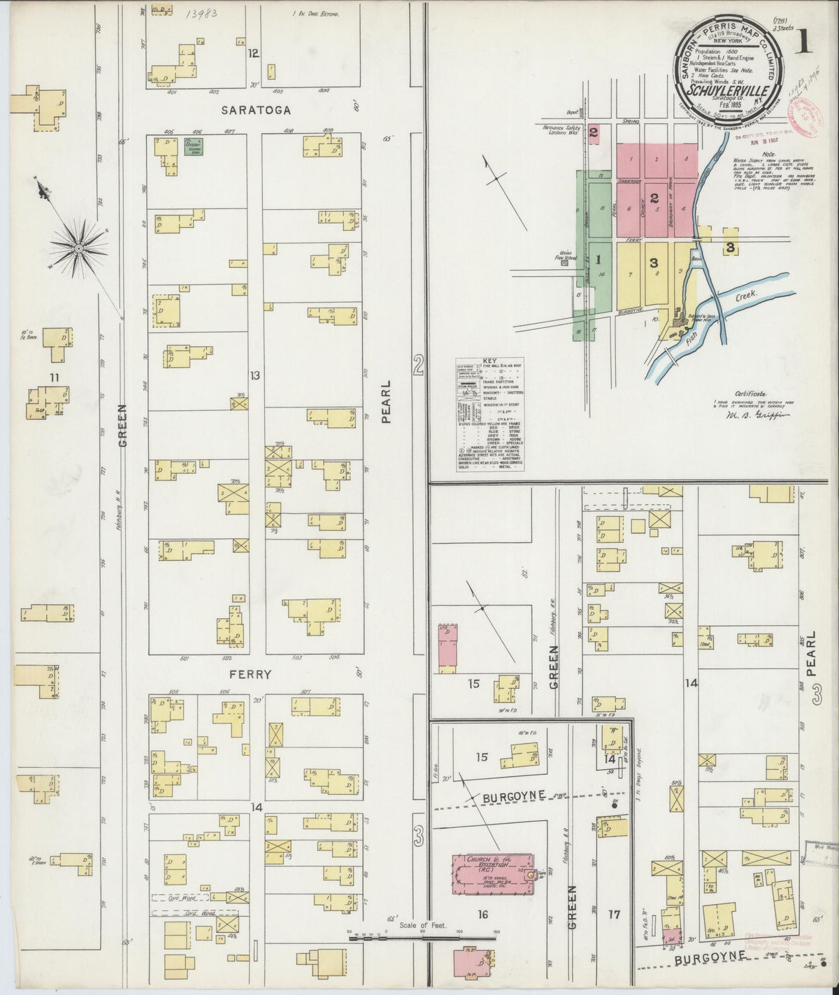 Sanborn Fire Insurance Map from Schuylerville, Saratoga County, New York (1895), Sheet #0001 - Historic Sanborn Fire Insurance Map Print, vintage old map wall art, antique decor, genealogy gift, New York New York map