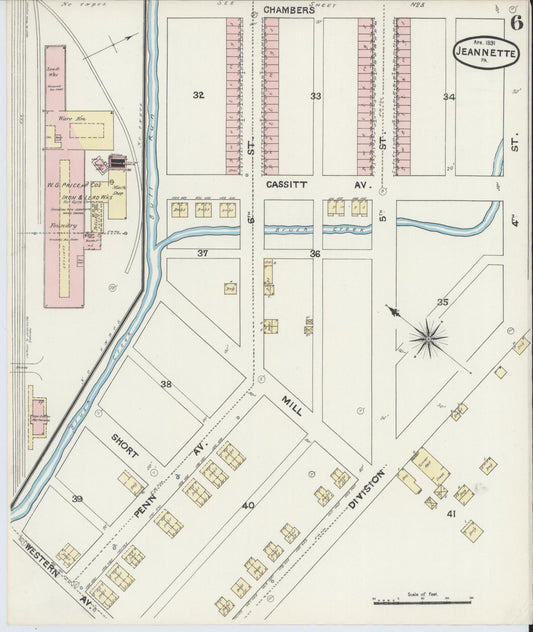 Sanborn Fire Insurance Map from Jeannette, Westmoreland County, Pennsylvania (1891), Sheet #0006 - Historic Sanborn Fire Insurance Map Print, vintage old map wall art, antique decor, genealogy gift, Pennsylvania Pennsylvania map