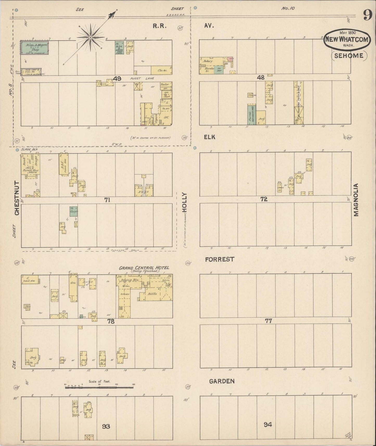 Sanborn Fire Insurance Map from New Whatcom, Whatcom County, Washington (1890), Sheet #0009 - Historic Sanborn Fire Insurance Map Print, vintage old map wall art, antique decor, genealogy gift, Washington Washington map