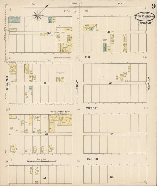 Sanborn Fire Insurance Map from New Whatcom, Whatcom County, Washington (1890), Sheet #0009 - Historic Sanborn Fire Insurance Map Print, vintage old map wall art, antique decor, genealogy gift, Washington Washington map