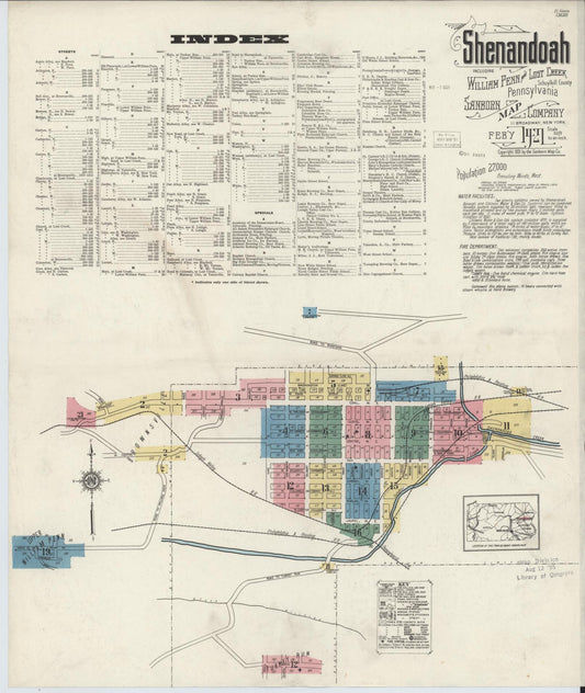 Sanborn Fire Insurance Map from Shenandoah, Schuylkill County, Pennsylvania (1921), Sheet #0001 - Historic Sanborn Fire Insurance Map Print, vintage old map wall art, antique decor, genealogy gift, Pennsylvania Pennsylvania map