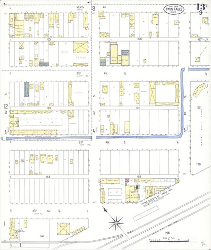 Sanborn Fire Insurance Map from Twin Falls, Twin Falls County, Idaho (1909), Sheet #0013 - Complete Map Set gallery image, historic Sanborn map, vintage wall art, Falls Idaho