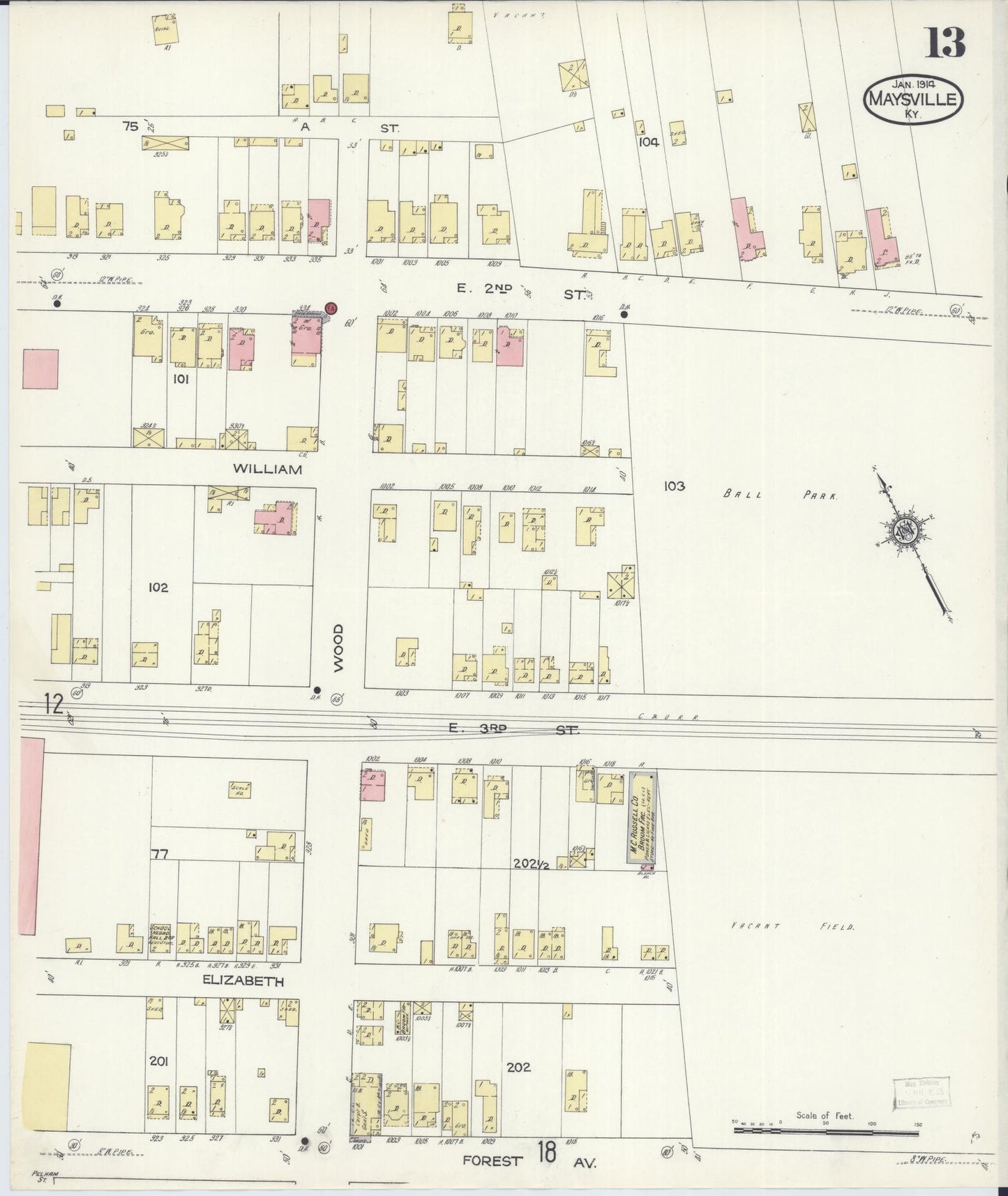 Sanborn Fire Insurance Map from Maysville, Mason County, Kentucky (1914), Sheet #0013 - Historic Sanborn Fire Insurance Map Print, vintage old map wall art, antique decor, genealogy gift, Kentucky Kentucky map